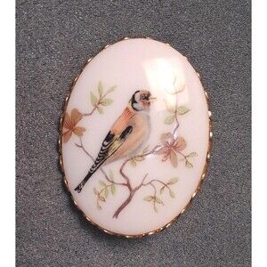 Vintage Hand Painted Bird Brooch Enamel on Glass